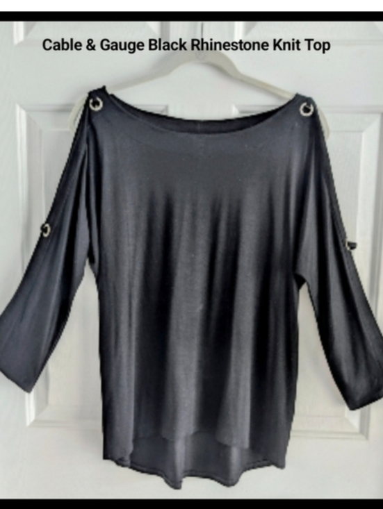 Cable & Gauge Tops - Black Rhinestone Knit Top Rhinestone Crystal Grommets Dressy Medium
